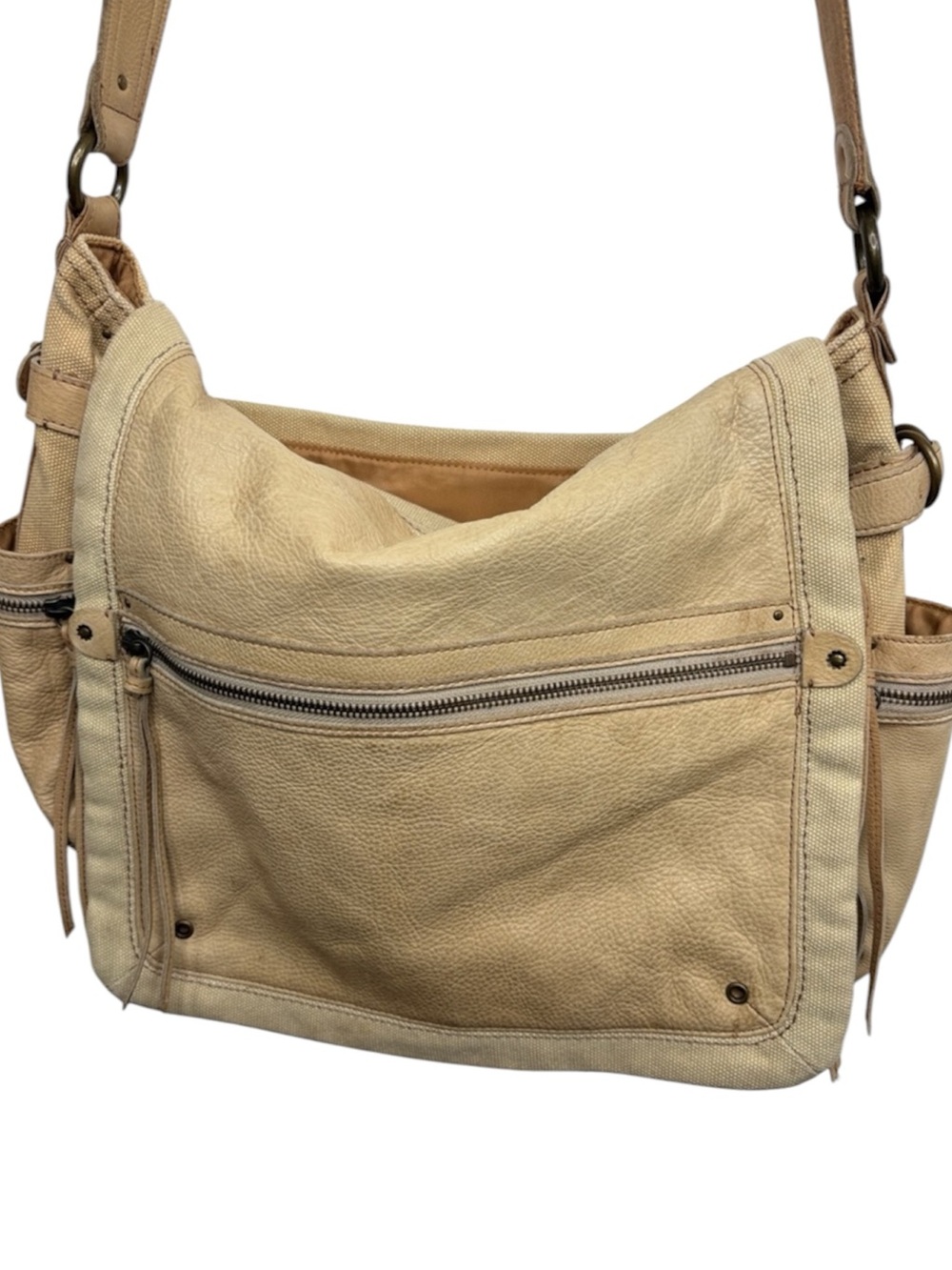 Fossil Light Yellow Leather Canvas Large Messenger Crossbody Bag BLEMISH